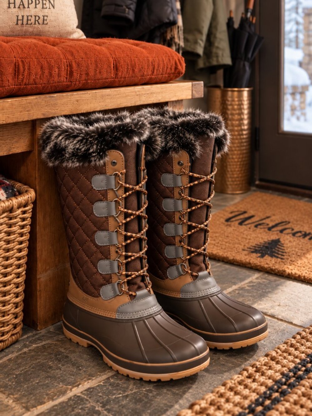 Sporto Women’s 9M Brown Waterproof Thermolite Faux Fur Snow Boots NWT
